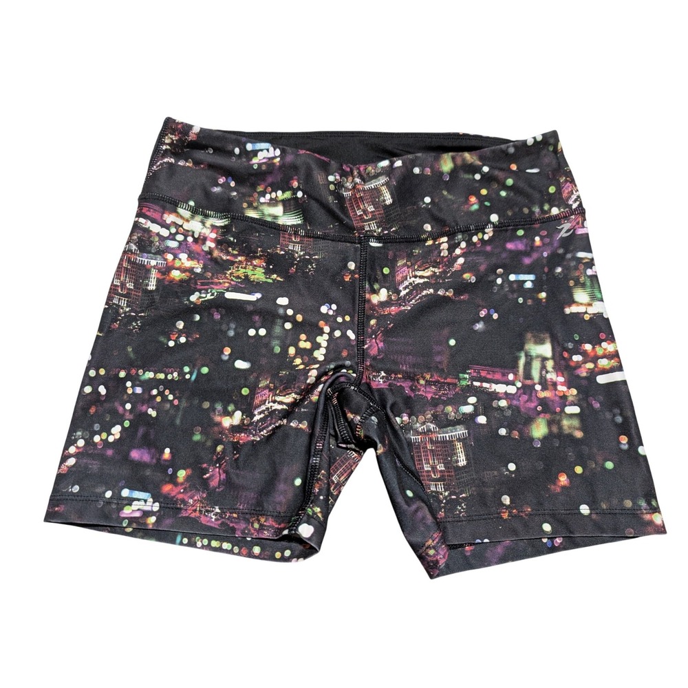 Energy Zone Athletic Shorts Womens Medium Black City Lights Bokeh Performance 3"